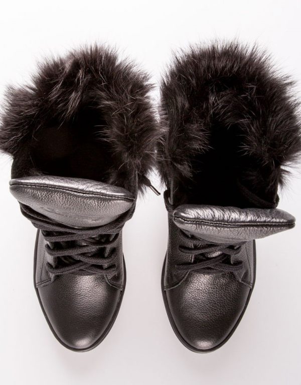 Black Lace Up Furry Boots