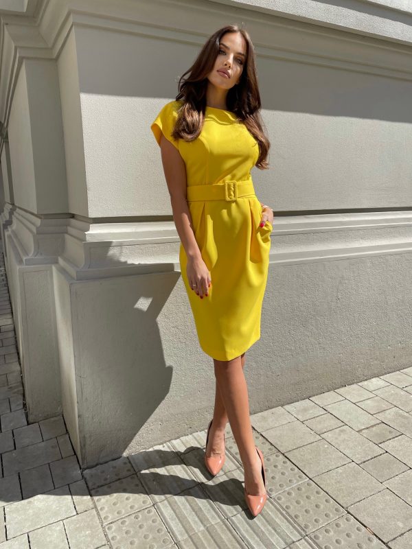 Šaty WOMAN SUN žlté s opaskom + rúško