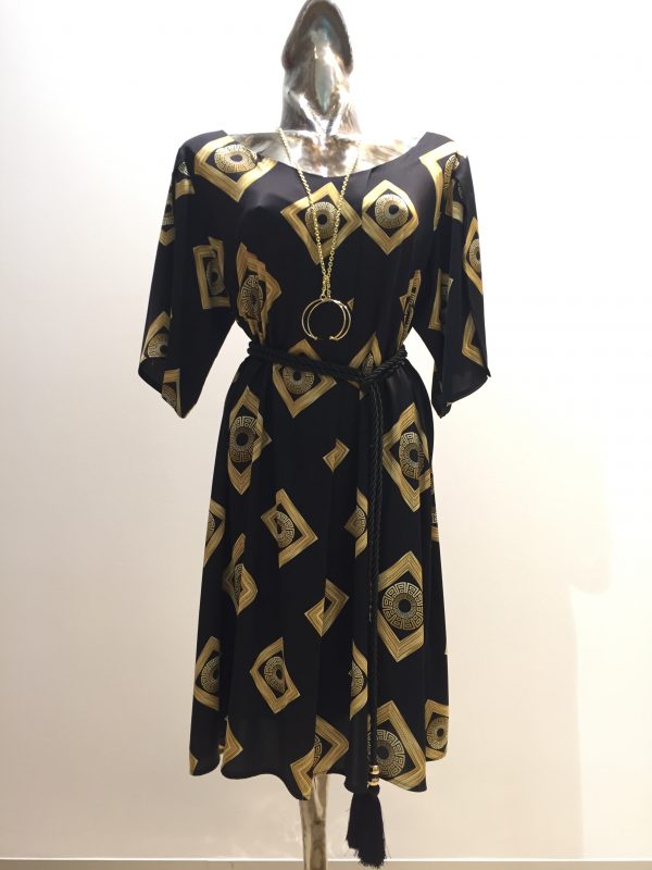 Šaty NOMAD čierne so zlatým vzorom