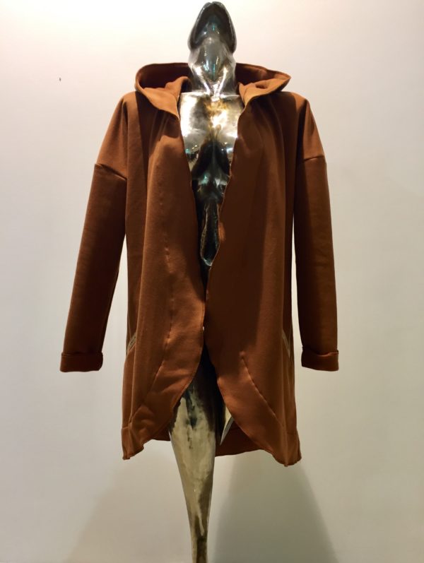 Dámska škoricová bunda s kapucňou z pohodlnej teplákoviny CASUAL STRIPE LOGO HOODED JACKET CINNAMON