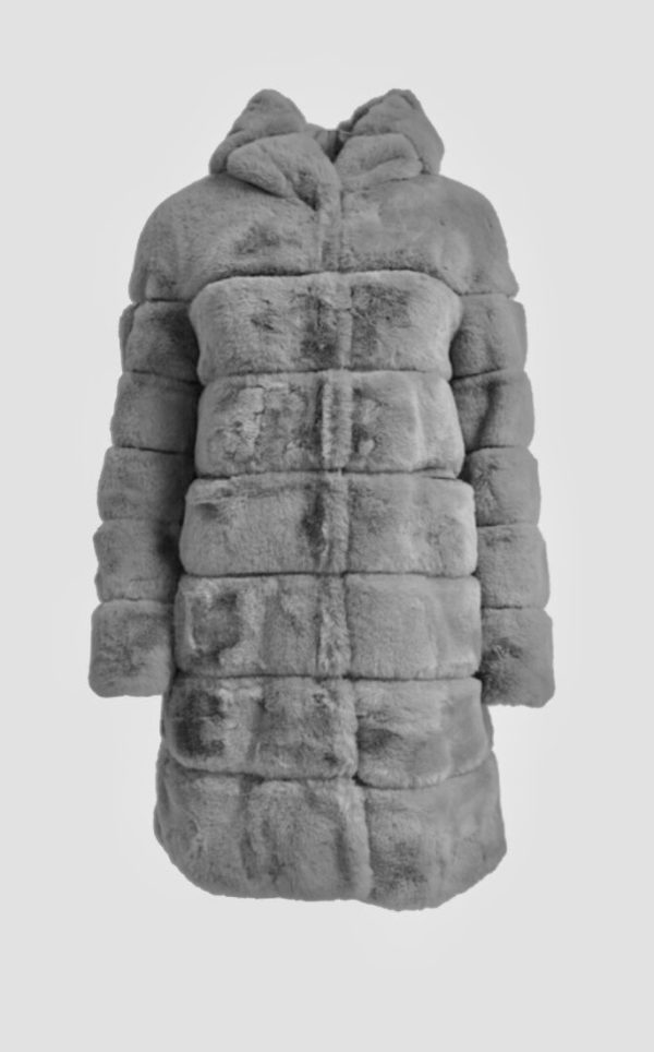 Kabát svetlo-šedý z umelej kožušiny s kapucňou